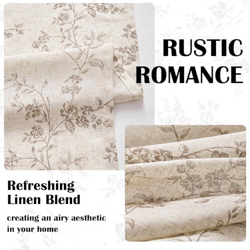 Lazzzy Taupe Floral Linen Curtains 84 Inch Farmhouse Curtain Back Tab Drapes for Living Room Bedroom Light Filtering Vinta...