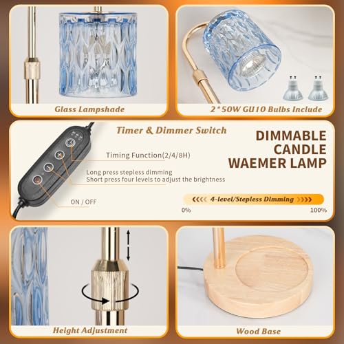 HAIDOLIANG Candle Warmer Lamp with Timer and Dimmer, Height and Brightness Adjustable,Glass Electric Wax Warmer with 2 Bul...