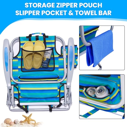 Canpsky Portable Beach Chair for Adults, Outdoor Camping Chair Lay Flat Folding Backpack Beach Reclining Chair with 5 Posi...