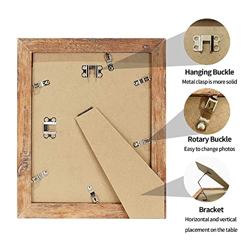 iRahmen 8x10 Picture Frame Set of 4, High Definition Real Glass Rustic Brown Frame, 8 x 10 Wood Photo Frames for Desktop D...