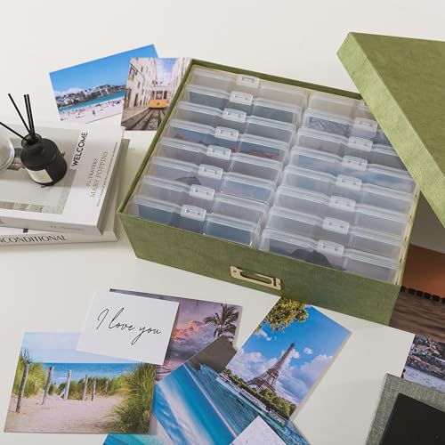 Soul & Lane Photo Storage Box with 16 Inner Cases for 4" x 6" Pictures, Picture Storage Box with Dividers and Label Holde...