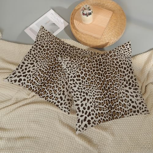 OFIRD Leopard Pillow Covers 18x18 Inches Pack of 2,Cheetah Print Brown Throw Pillow Covers Animal Skin Modern Pillowcase D...