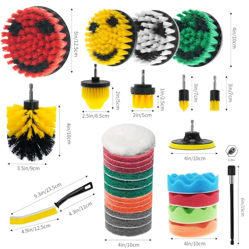 TOWBRUS 32 Pack Drill Brush Attachments Set Scrub Pads Sponge Buffing Pads Crevice Cleaning Brush for Home Bathroom Car Ki...