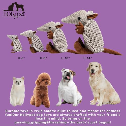 Hollypet Plush Dog Squeaky Toy Stuffed Armadillo Animal Pet Puppy Chew Toys with Clean Teeth for Small Medium Large All Br...
