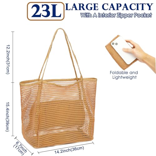 Fammart Mesh Beach Bag for Women, Summer Straw Tote Hobo Pool Bags with Zipper Pocket, Travel Vacation Cruise Essentials 2026