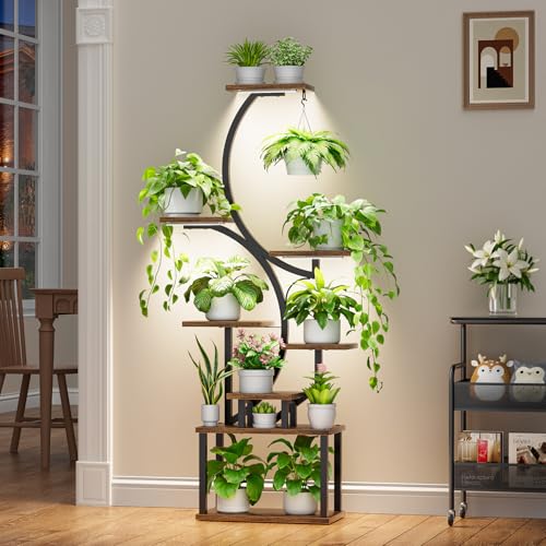 Plant Stand Indoor with Grow Lights - 62" Tall Plant Shelf, Lighted Corner Plant Stands for Indoor Growing, 8 Tiered Large...