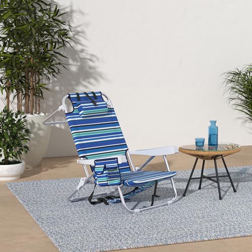 Yestomo Beach Chairs for Adults Heavy Duty, Compact Portable Lay Flat Folding Chair with Backpack Straps and Large Cooler ...