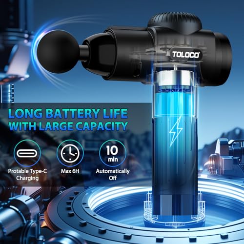 TOLOCO Massage Gun, Deep Tissue Back Massage for Athletes for Pain Relief, Percussion Massager with 10 Massages Heads & Si...