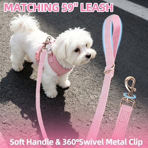 PUPTECK Dog Harness Collar and Leash Set, Adjustable No Pull Pet Vest Harness, Soft Mesh Corduroy with Cute Bow Tie, for S...