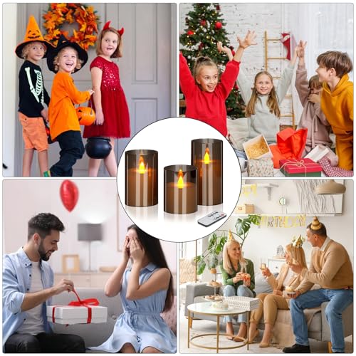 wemarry Flameless Candles 4" 5" 6" Acrylic Glass Pillars 3" Diameter Battery Operated Flickering Candles Include 8-Key Rem...