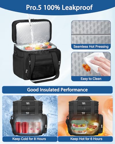 Expandable Lunch Box Cooler Bag - Insulated Heavy Duty Lunch Bag for Men Women - Large Lunchbox for Adults Work Outside Pi...