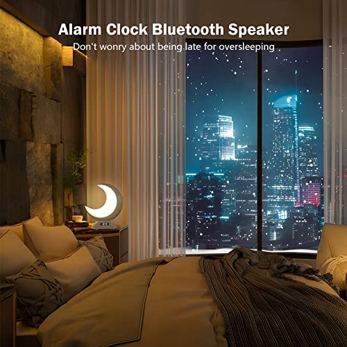 BRNEWO Moon Table Lamp with Time Alarm Clock, RGB Adjustable Light with Bluetooth, with Scene Mode and Music Mode, Warm Wh...
