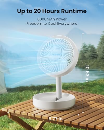 Gaiatop Foldable Small Desk Fan with LED Night Light, 6.8in Wireless 6000mAh Battery Powered Portable Fan USB Rechargeabl...