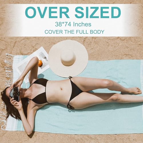 Genovega 6 Packs Oversized Turkish Beach Towels Set Bulk 74"x38" Extra Large Quick Dry Sand Free Light Swim Bath Camping P...