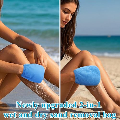 Vodolo 2 in 1 Sand Remover for Beach,2Pcs Sand Wipe Off Mitts for Beach,Beach Vacation Essentials for Kids Adults,Beach Da...