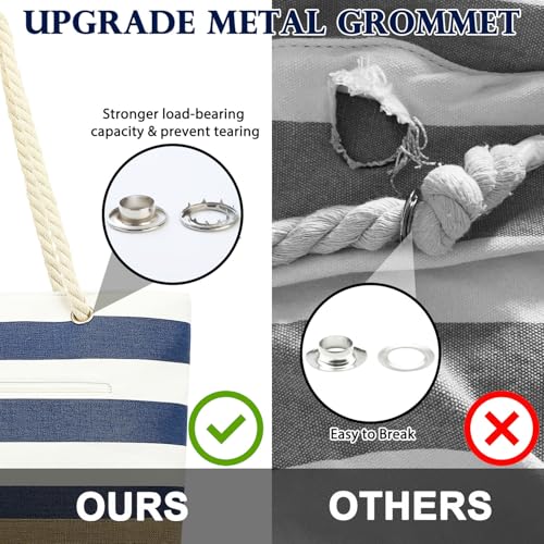 Fammart Beach Bags Waterproof Sandproof for Women, Large Canvas Pool Bag with Leakproof Wet Pocket & Zipper Cruise Essentials