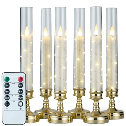 Prerish 6 PCS Flameless Candles with Timer, Flickering Flameless LED Pillar Candles for Romantic Ambiance with Embedded St...