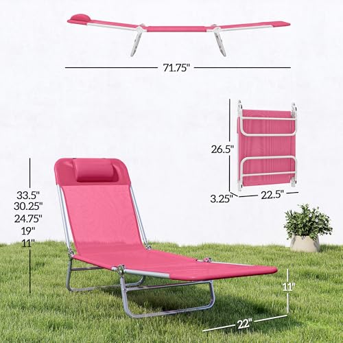Outsunny Folding Chaise Lounge Chair, Pool Sun Tanning Chair, Outdoor Lounge Chair with Reclining Back, Breathable Mesh Se...