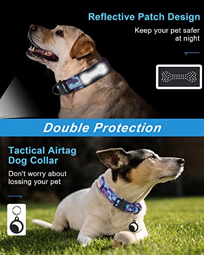 Hotsky Tactical Dog Collar and Leash Set, Heavy Duty Military Airtag Dog Collar with Handle and Metal Buckle for Training ...