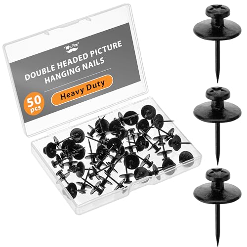 Mr. Pen- Double Headed Picture Hanging Nails, 50 Pack, Black, Push Pins for Wall, Small Picture Frame Hangers for Drywall ...