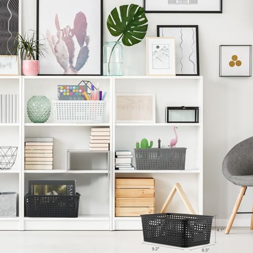Plastic Storage Baskets 6 Pack Sturdy Storage Organizer Basket Woven Plastic Storage Bins for Shelves,Closet,Countertops, ...