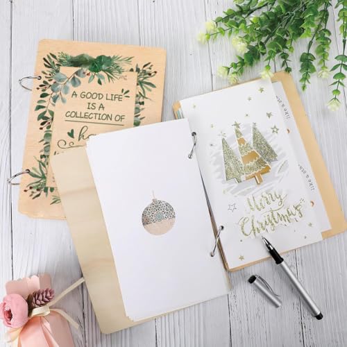 SUPERDANT Happy Moments Greeting Card Organizer Birthday Gift Card Holder Green Leaves Cards Keeper Storage Keepsake Book ...