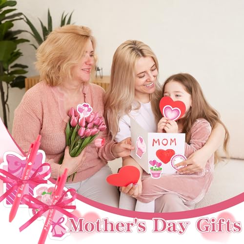 24 Set Mother's Day Sticky Notes and Pens Set Pink Flower Bouquet Heart Gift Box Shaped Self-Adhesive Sticky Notepads Moth...