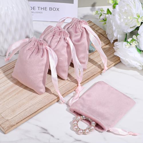 HaiFafafaing 12pcs Velvet Gift Bags With Drawstrings 3x4 Inch Pink Small Velvet Cloth Drawstring Gift Bags Jewelry Pouches...