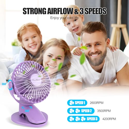 Portable Clip Fan Battery Operated,3 Speeds USB Rechargeable Mini Table Fan with Strong Airflow,360°Rotation Ultra Quiet P...