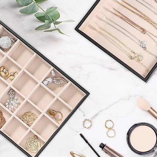 Voova Stackable Jewelry Organizer Tray with Lid, PU Leather Jewelry Storage Holder for Drawer Inserts, Jewellery Display B...