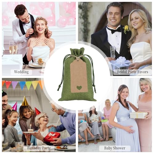 Tapleap Green Small Gift Bags with Drawstring - 30Pcs 4x6 Burlap Sacks for Wrapping Favors, Soap, Jewelry, Crosses Games, ...