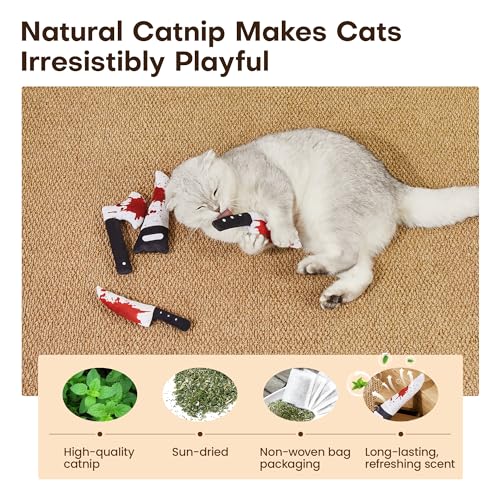 Potaroma 4Pcs Cat Toys, Horror Halloween Knife-Shaped Kitten Catnip Crinkly Sound Toys, Indoor Exercise for All Cat Breeds...