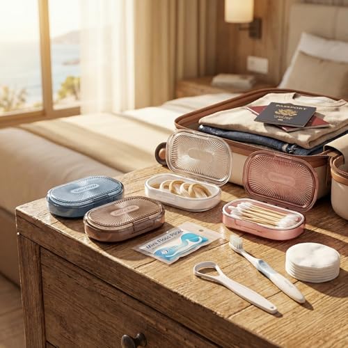 Kigley 4 Pcs Hair Tie Container Small Portable Travel Cotton Swab Holder Dispenser with Lid Plastic Box Storage Containers...