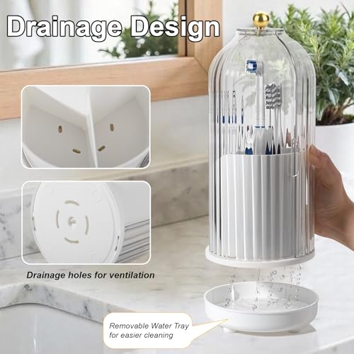 Rotating Toothbrush Holders with Cover, Dustproof Toothbrush Holder with Sliding Lid Electric Tooth Brush and Toothpaste O...