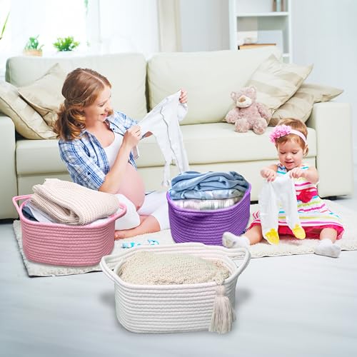 Poschnor Baby Gift Basket with Gift Bags and Ribbons, 12x 8x 5 Inch Basket for Baby and Pet Toys, Small Cotton Rope Basket...