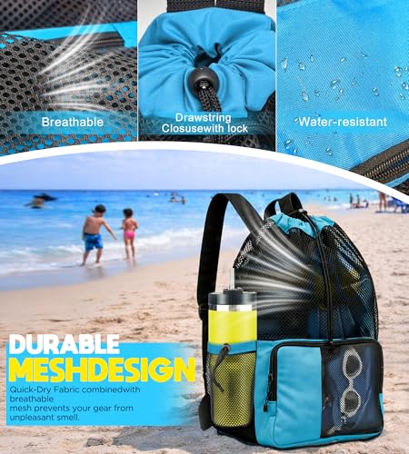RUENVUE Mesh Swim Bag Drawstring Backpack bags for Swimmers Equipment Summer Essentials Mens and Women Beach Backpack