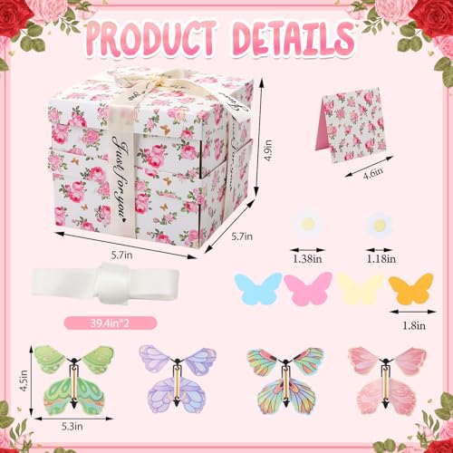 Mother's Day Butterfly Explosion Gift Box, Reusable Pink Floral DIY Unique Gift Box with Surprise Flying Butterfly and Flo...