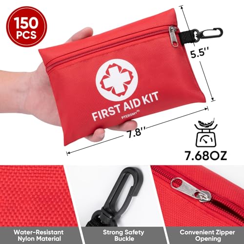 PTEROMY 150 Piece Mini First Aid Kit, Portable Small Emergency Kits Compact 1st Aid Kit for Car, Travel, Home, Camping, Ou...