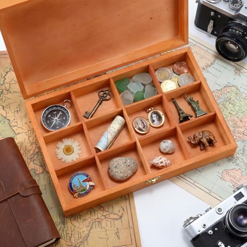 Sliner 2 Pack Wooden Coin Collection Storage Box Solid Wood Coin Holder Slabs Storage Cases Set Keepsake Organizer Boxes f...