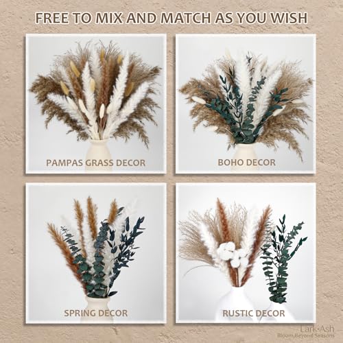 Natural Dried Flower Bouquet – Pampas Grass, Cotton Stems, Bunny Tails Grass, Eucalyptus and Lavender for Western Boho Dec...