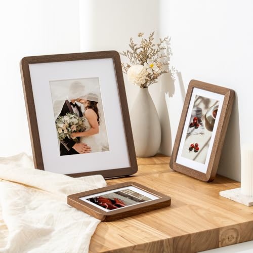 FLYJOE 5x7 Solid Oak Wood Photo Frame | 5x7 Picture Frame With Mat For 4x6 | Plexiglas And Hanging Hardware Included | Wal...