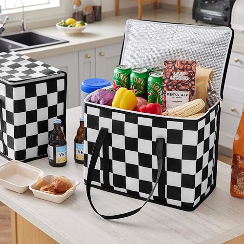 Ohocut Checkered Insulated Grocery Bags 2 Pack, Checkerboard Cooler Shopping Bags for Groceries, Insulated Bags for Food D...