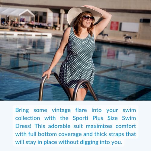 Sporti Plus Size Swim Dress for Women Swimsuit, Tummy Control Suit, Mom Bathing Suit Dress Sun Protection, Conservative Fit
