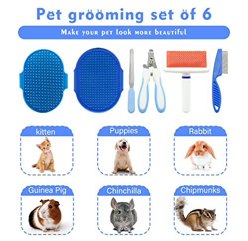 Crafterlife Pet Grooming Kit with Slicker Brush Bath Massage Glove Brush Pet Shedding Comb Nail Clipper Trimmer 6 Piece Se...