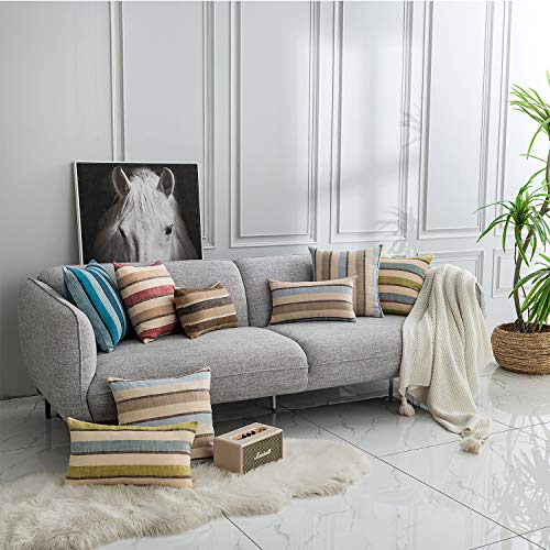 NATUS WEAVER 2 Pieces Decorative Classic Retro Stripe Throw Pillow Cover Soft Faux Linen Modern Farmhouse Lumbar Cushion C...