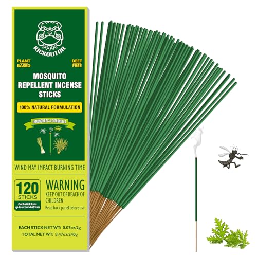 KICKOUTOR® Mosquito Repellent Outdoor Patio 120 PCS Citronella Oil Mosquito Incense Sticks Natural Organic Mosquito Barrie...