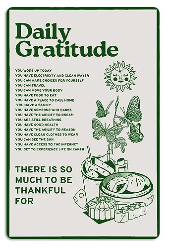 Fmcmly Daily Gratitude Inspirational Metal Tin Sign Green Boho Room Aesthetic Decoration Home Kitchen Office Bedroom Cafes...
