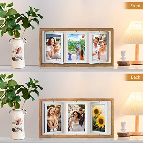 ZEEYUAN 4x6 Rotating Picture Frame Desktop Rustic 4x6in Wooden Photo Frames, Double Side-Display 6 Photos, Floating 4x6 Co...