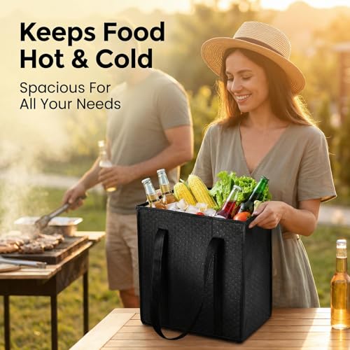 GZGTUU 4 Pack Leakproof Insulated Grocery Bags, Reusable Thermal Tote with Zipper Top, Foldable Cooler Bags Insulated for ...