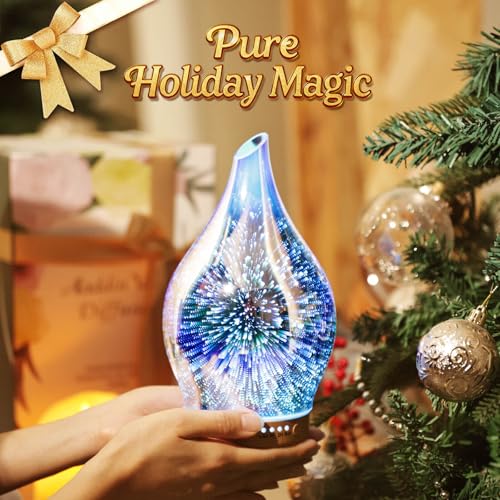 Porseme Oil Diffuser 3D Glass Aromatherapy Ultrasonic Humidifier, Air Refresh Auto Shut-Off, Timer Setting, BPA Free for H...